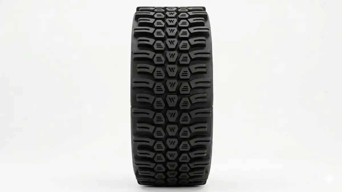frontal view on solid 355/55D625 aerial work platform tire 355/55D625