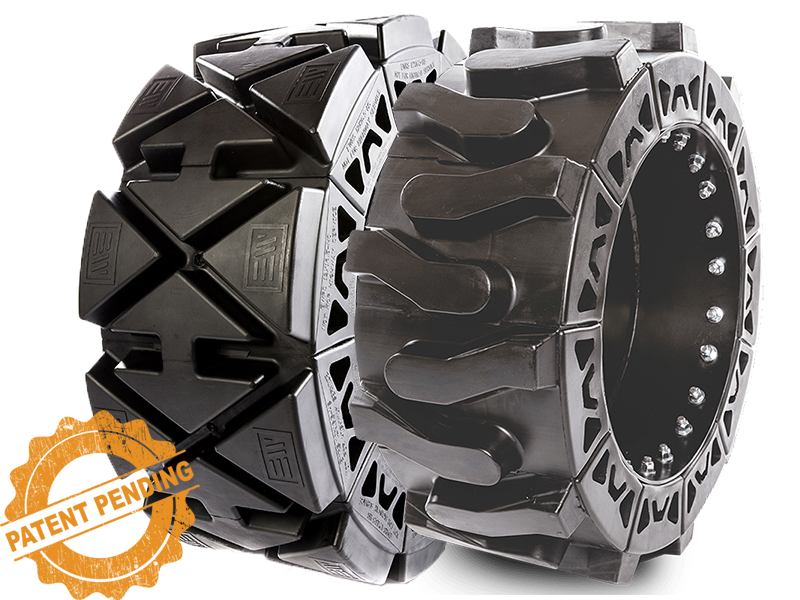 This image shows 10x16.5 Solid Skid Steer Tires in all terrain and hard surface tread pattern.