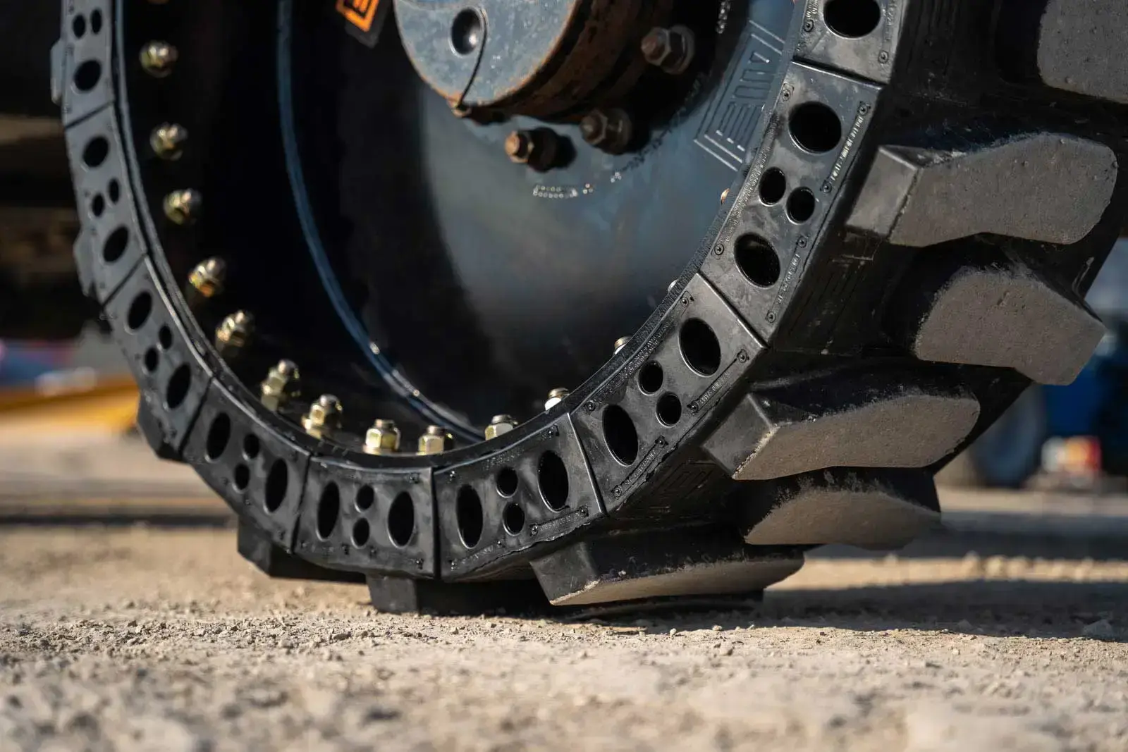 solid telehandler tire on a hard surface